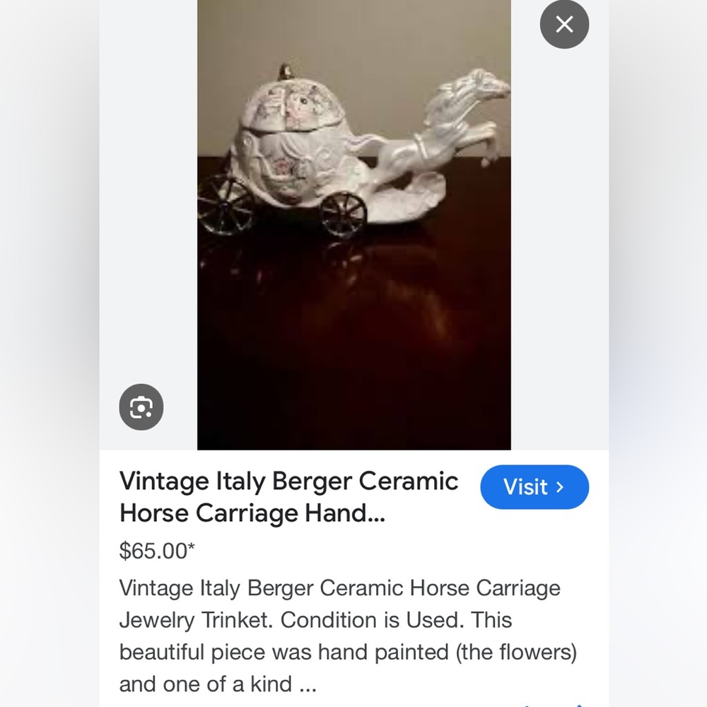 Ceramic HORSE AND CARRIAGE!! Made in Italy! Pre owned signed by Berger..